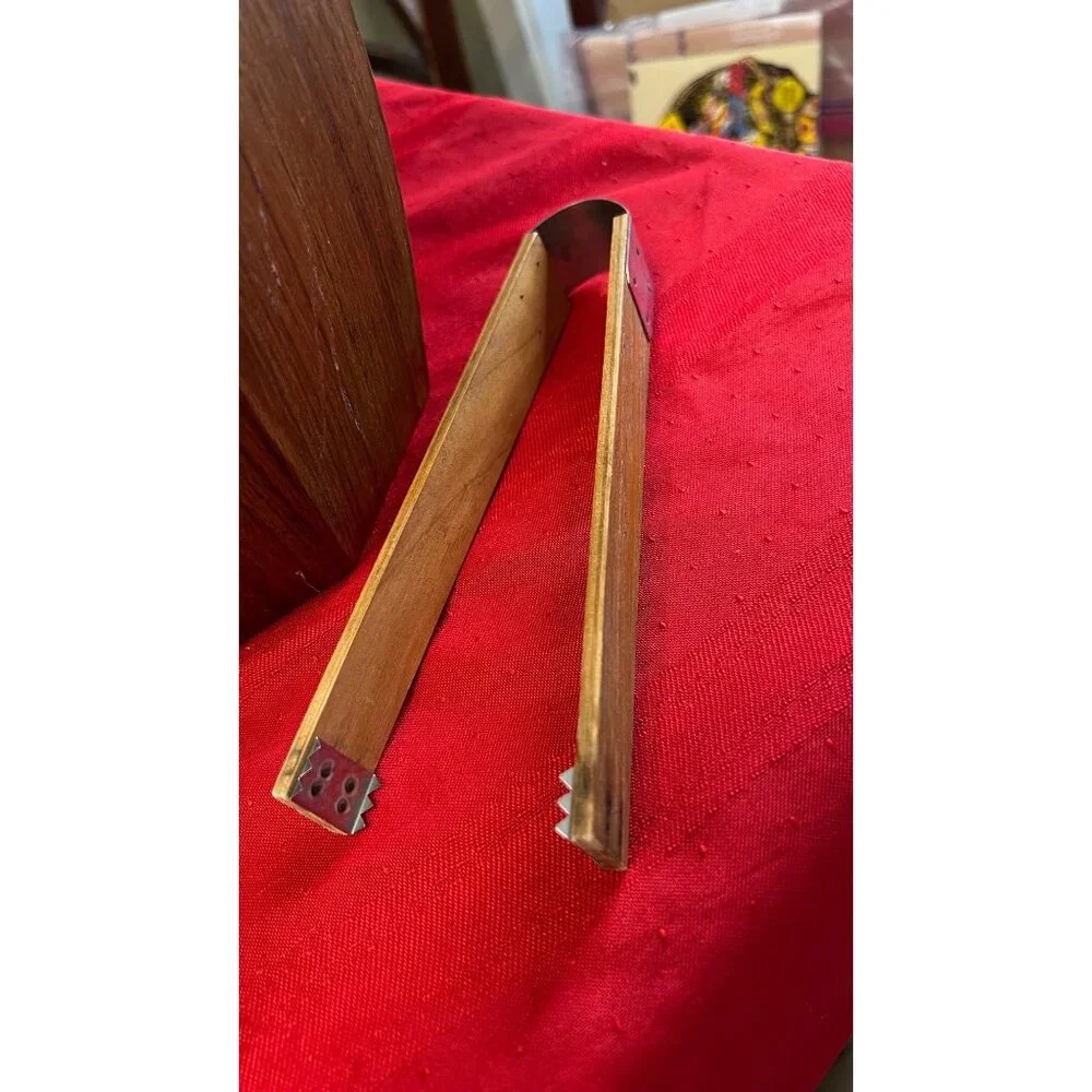 Vintage Japanese Mid-Century Modern Teak Ice Bucket Brass Handle Tongs Octagonal